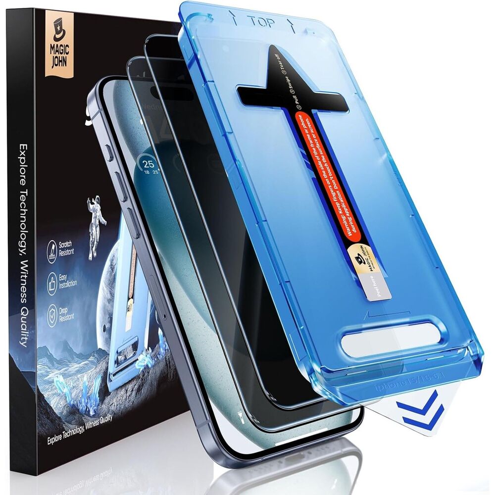 MAGIC JOHN 2 Pack Privacy Glass Screen Protector for iPhone 15 (6.1"):